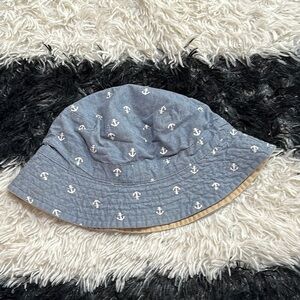 Youth Reversible Blue Bucket Hat with Anchor Pattern